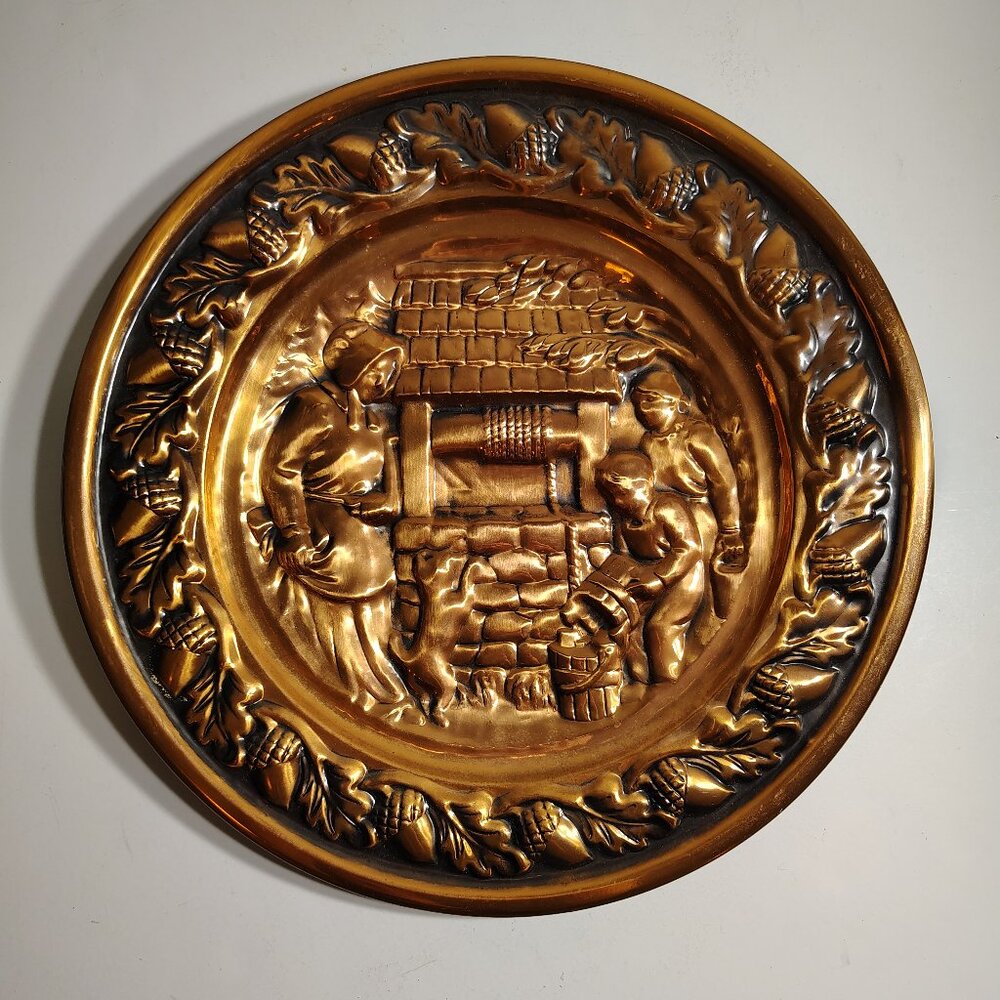 Copper Wall Art Coppercraft Guild Vintage Mid Century Plate Family at Well 12"
